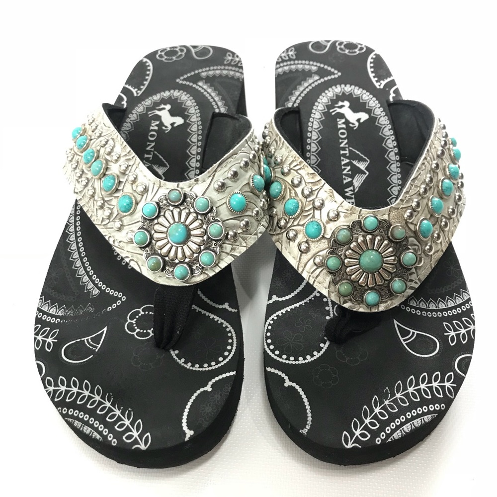 Montana West turquoise & silver wedge sandals. 10.
